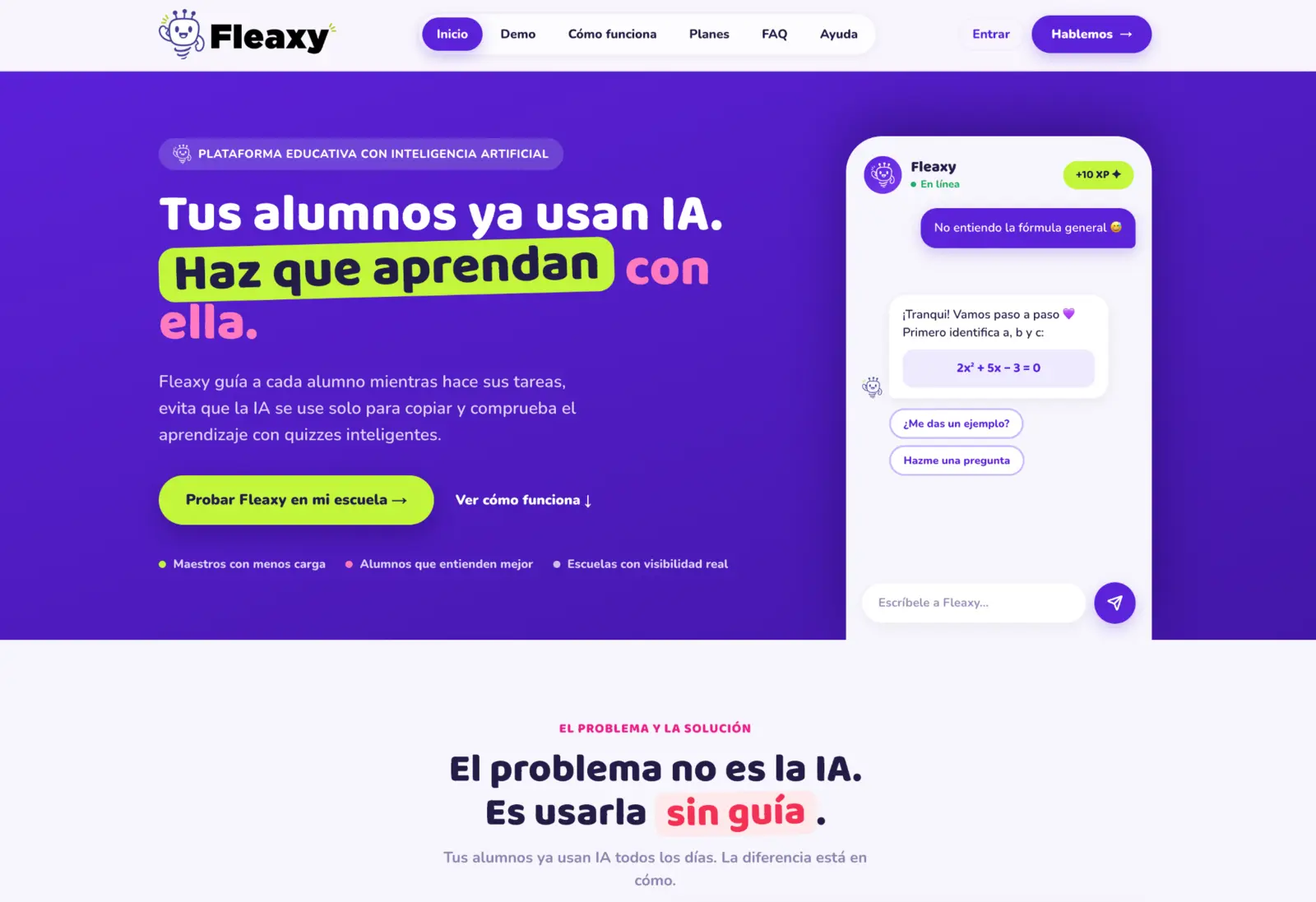 Pantalla principal de Fleaxy, plataforma educativa con inteligencia artificial